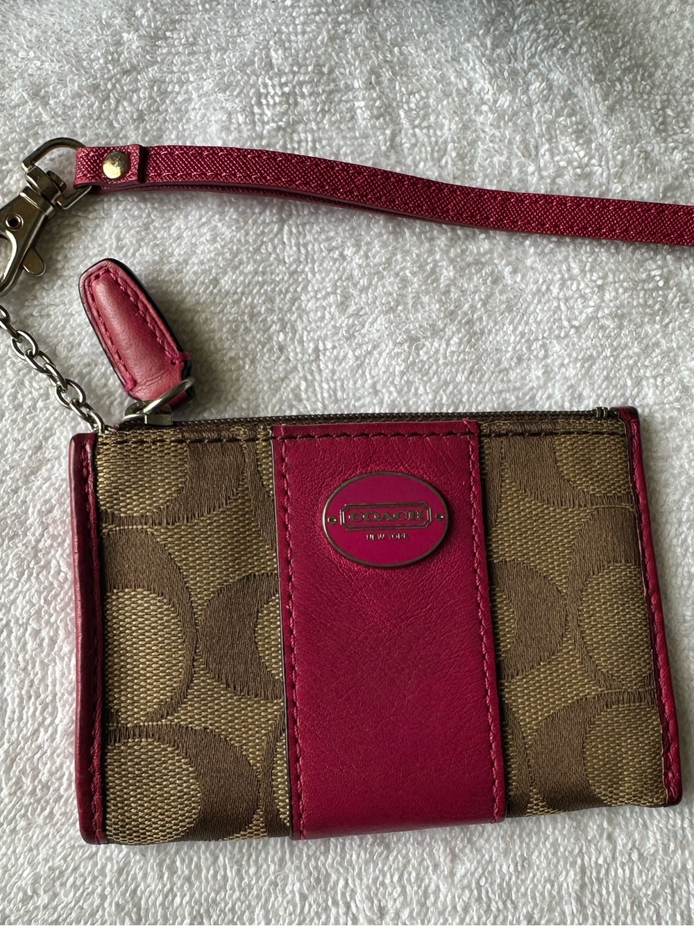 Coach Signature Canvas & Pink Leather Wristlet Wallet